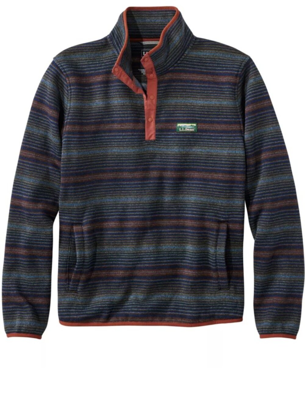 L.L.Bean Sweater Fleece Pullover Quarter Snap Stripes Women Size Medium Cozy A62
